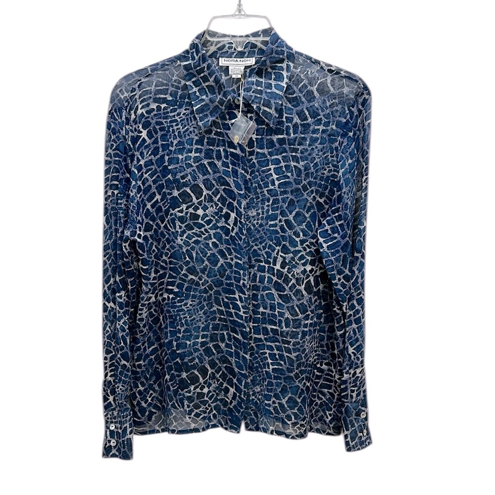 Nora Noh 100% Silk Button Up Snakeskin Print Shirt Med Sheer Lightweight